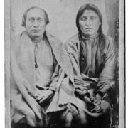Sakpedan (Little Six) and Wakanozhanzhan (Medicine Bottle) at Fort Snelling, by Joel Emmons Whitney, 1864.